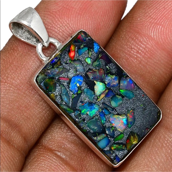 For NATALIE🧡 Ethiopian fire opal in Pyrite silver pendants - Picture 3 of 3